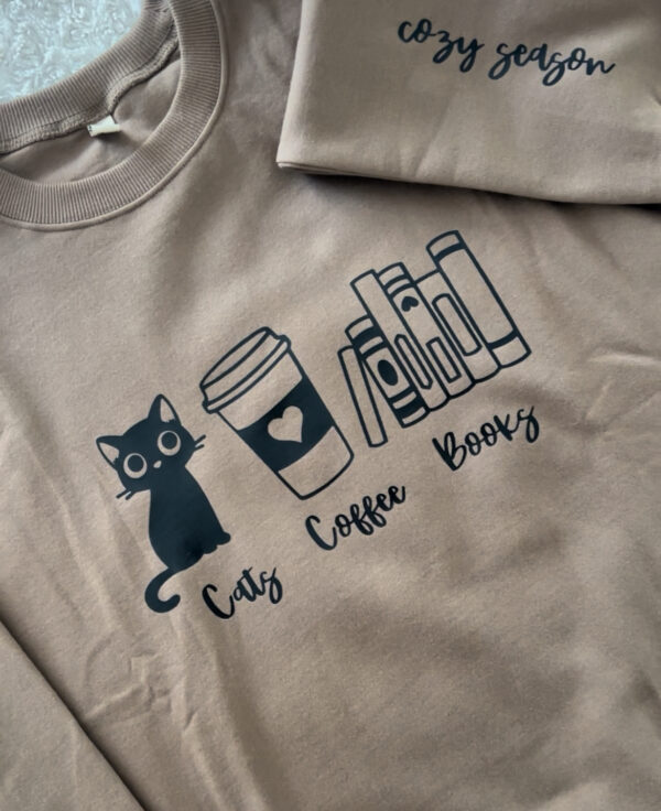 Cats Coffee Books Sweater